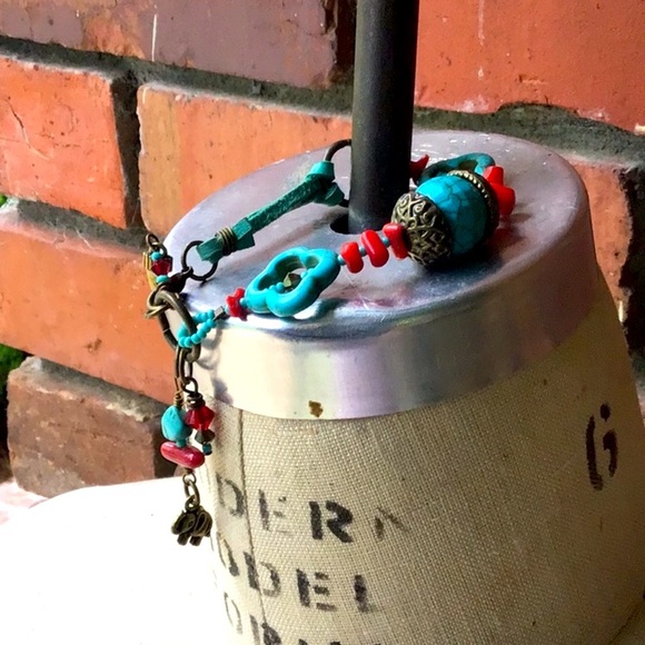 Handmade Red and Aqua Elephant Statement Necklace - Picture 15 of 15